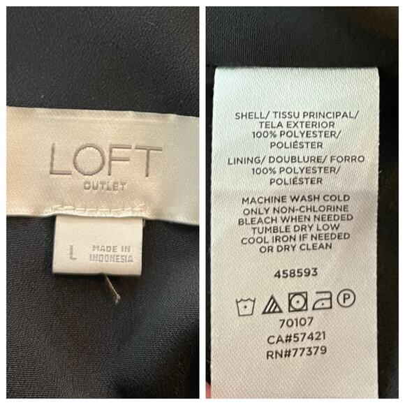 LOFT Midi Dress Halter Neck Blouson Tie Waist Chiffon Black Red Women’s Large - Picture 9 of 10